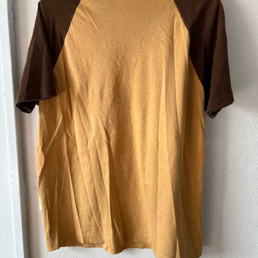 Men's Single Stitch USA Made Cotton Short Sleeve Raglan Tee in Mustard and Brown - Picture 9 of 9